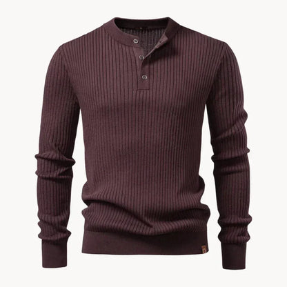 Percival | Men's Henley Sweater Ribbed Knit Textured Soft Warm Refined Smart Casual Everyday Layering Autumn Winter Knitwear Cosy