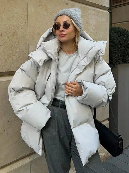 Kali | Women's Puffer Coat Oversized High Neck Hooded Quilted Padded Insulated Warm Pockets Casual Everyday Winter Outerwear