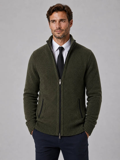 Amir | Men's Cardigan Full-Zip Funnel Neck Textured Knit Soft Warm Refined Layering Smart Casual Everyday Autumn Winter Knitwear