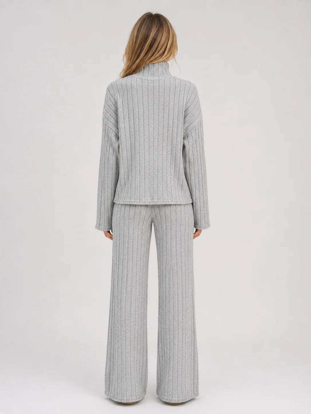 Louisa | Women's Lounge Set Ribbed Knit Roll Neck Jumper Wide-Leg Trousers Two-Piece Soft Cosy Warm Coordinated Relaxed Loungewear