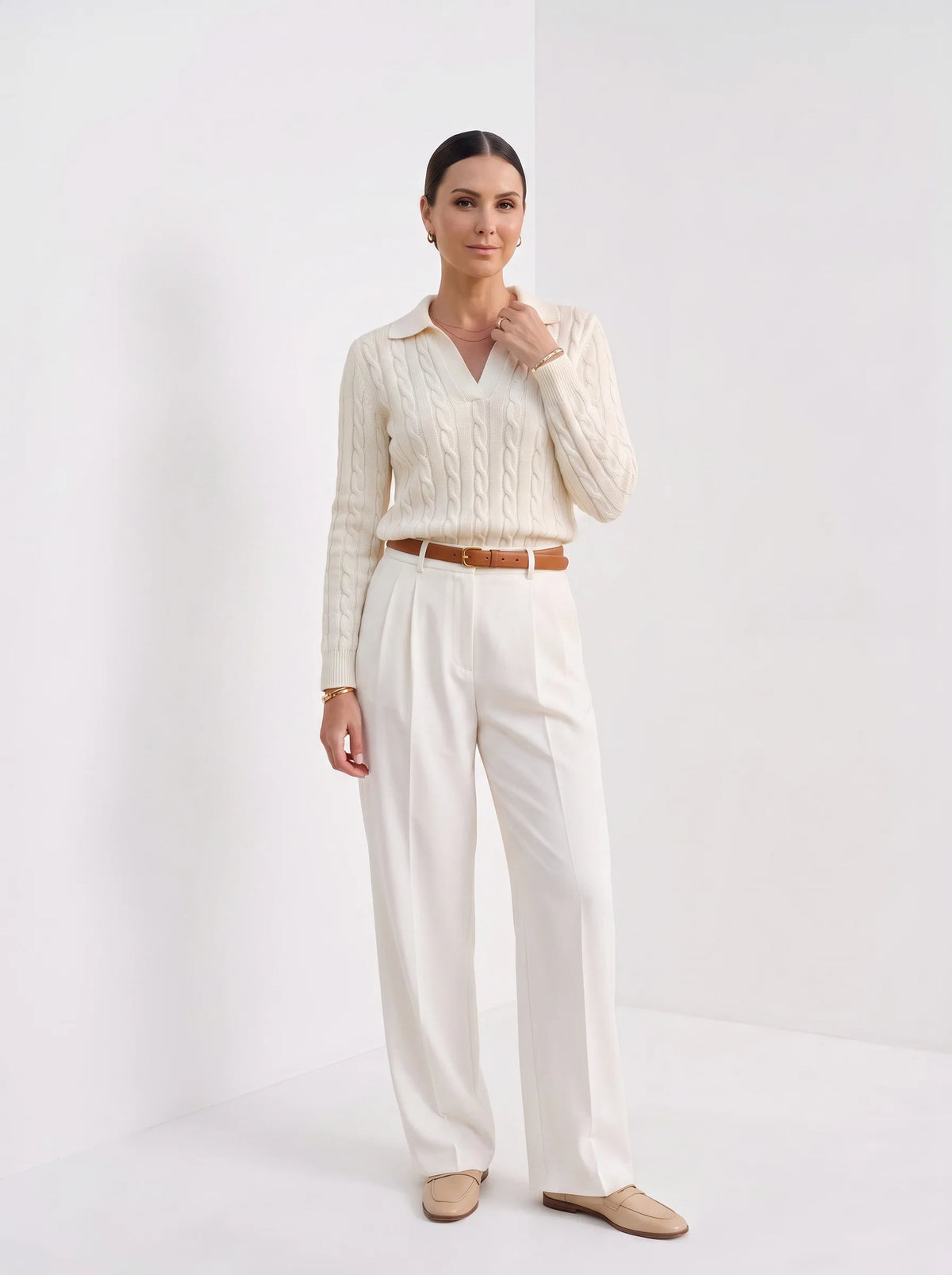 Melina | Women's Sweater Cable-Knit Chunky Textured Round Neck Soft Cosy Warm Layering Chic Feminine Casual Everyday Autumn Winter