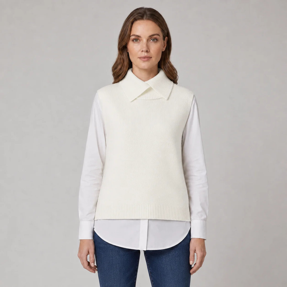 Sutton | Women's Vest Sweater Roll Neck Sleeveless Knit Soft Cosy Warm Layering Chic Feminine Casual Everyday Autumn Winter Knitwear