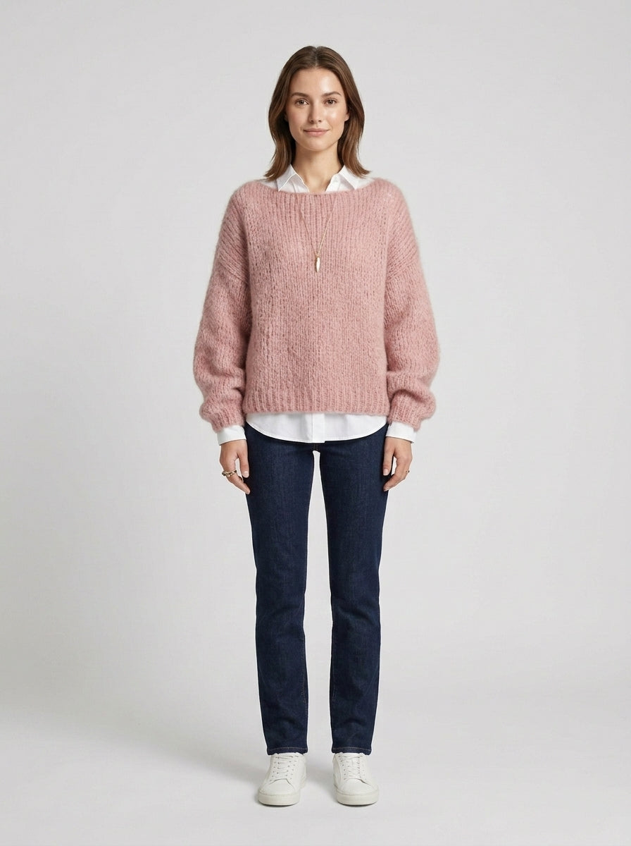 Maxine | Women's Sweater Fluffy Off-Shoulder Soft Textured Cosy Warm Relaxed Feminine Chic Occasion Everyday Autumn Winter - Front [Lystr 6a8731f551ba65245b46db16:front]