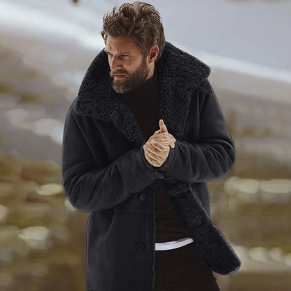 Armando | Men's Overcoat Shearling Classic Winter Warm Structured Longline Tailored Smart Formal Business Everyday Autumn Winter