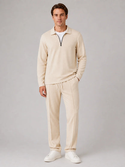 Andre | Men's Co-ord Set Quarter-Zip Polo Trousers Two-Piece Textured Smart Casual Coordinated Refined Relaxed Everyday Autumn