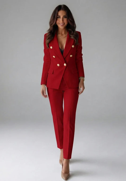 Natalia | Women's Co-ord Set Double-Breasted Blazer Tailored Trousers Two-Piece Structured Smart Occasion Office Coordinated