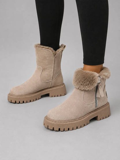 Lauren | Women's Ankle Boots Suede Faux Fur Lined Chunky Sole Warm Cosy Winter Casual Everyday Comfort Durable Weather-Ready