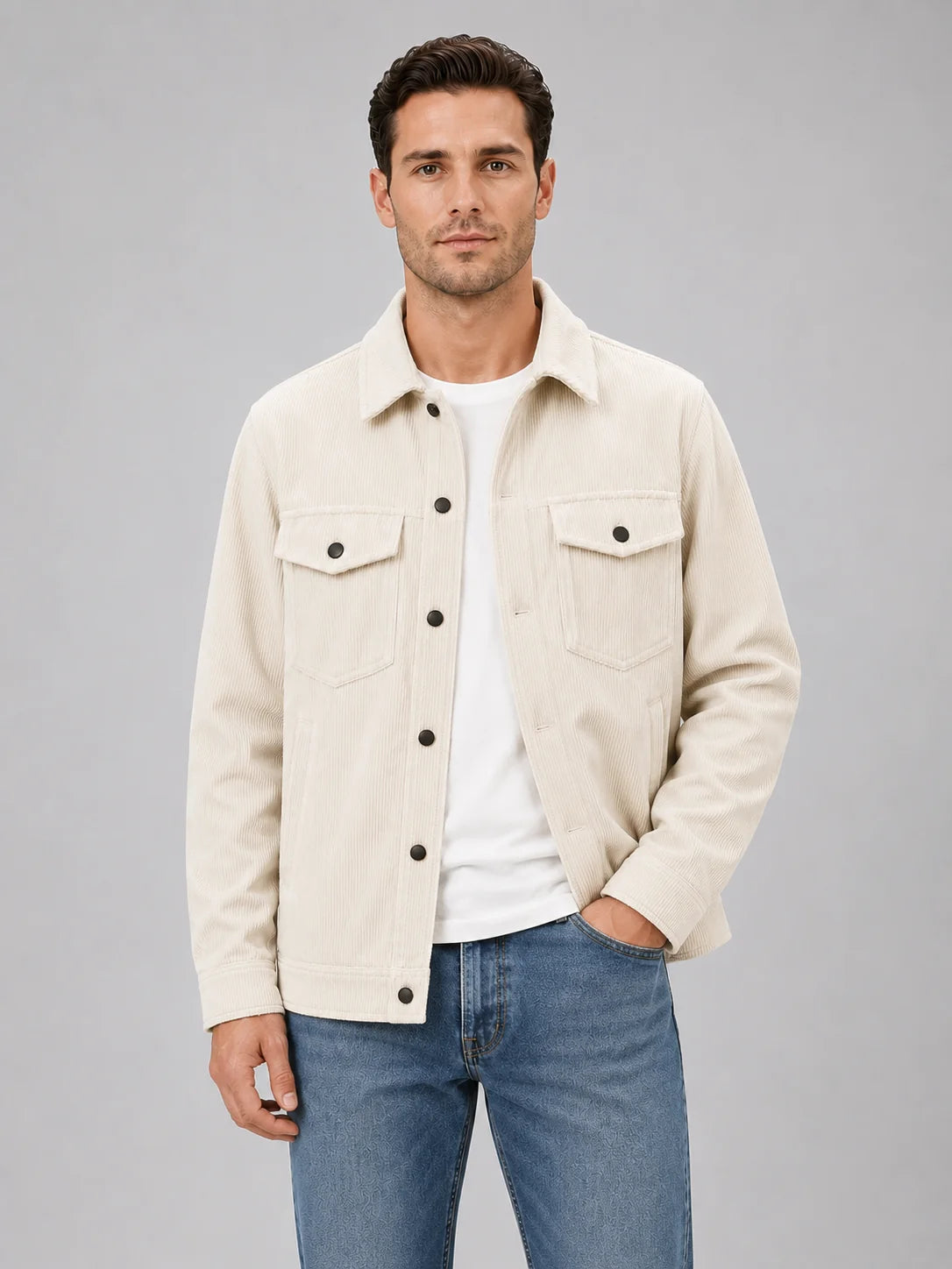 Bryant | Men's Overshirt Corduroy Cotton Button-Up Shirt Jacket Textured Warm Refined Smart Casual Everyday Layering Autumn Winter
