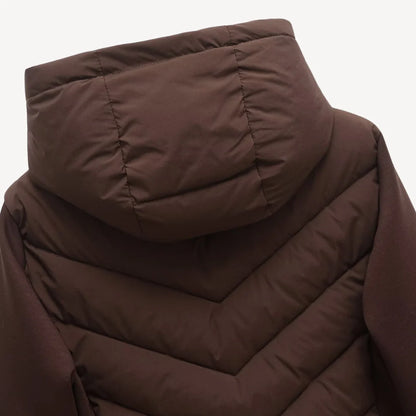 Selena | Women's Jacket Chevron Quilted Hooded Padded Insulated Warm Lightweight Casual Everyday Winter Outerwear Cosy Statement