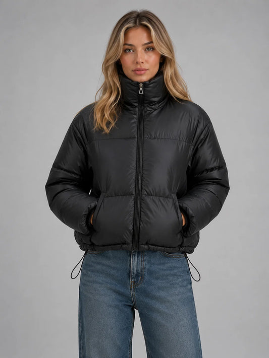 Paola | Women's Puffer Jacket Cropped High Neck Quilted Padded Insulated Warm Zip Casual Everyday Winter Outerwear Cosy Statement