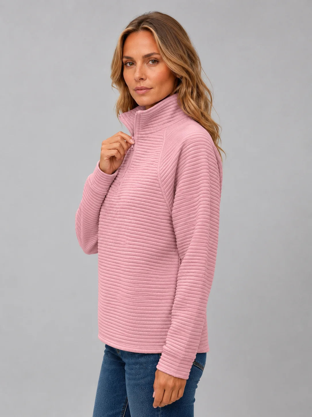 Royalty | Women's Pullover Ribbed Half-Zip Casual Knit Zip Neck Soft Cosy Warm Relaxed Layering Chic Feminine Everyday Autumn