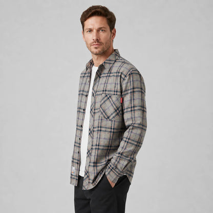 Leonel | Men's Overshirt Check Flannel Button-Front Cotton Warm Casual Everyday Layering Autumn Winter Versatile Rugged Shirt