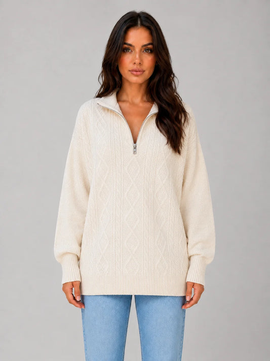 Raegan | Women's Sweater Half-Zip Cable-Knit Chunky Textured Soft Cosy Warm Layering Chic Feminine Casual Everyday Autumn Winter