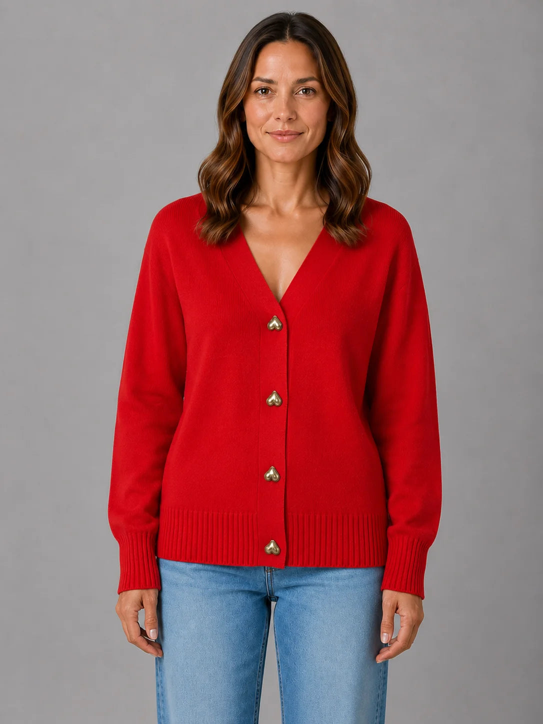 Renata | Women's Cardigan Heart Button Soft Knit V-Neck Button-Up Cosy Warm Relaxed Layering Chic Feminine Casual Everyday Autumn