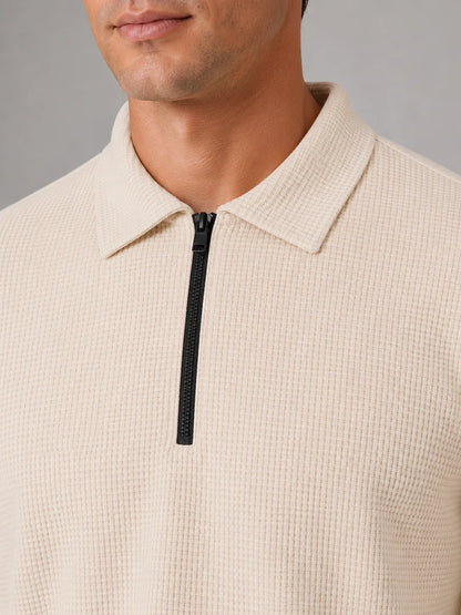Andre | Men's Co-ord Set Quarter-Zip Polo Trousers Two-Piece Textured Smart Casual Coordinated Refined Relaxed Everyday Autumn