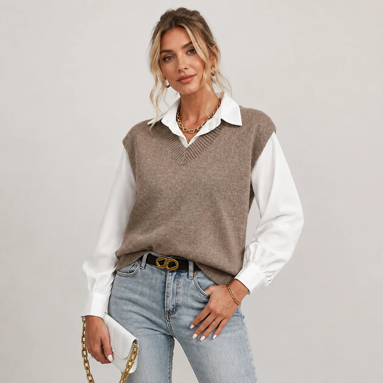 Valerie | Women's Vest Sweater Knitted V-Neck Sleeveless Soft Cosy Warm Layering Chic Feminine Casual Everyday Autumn Winter