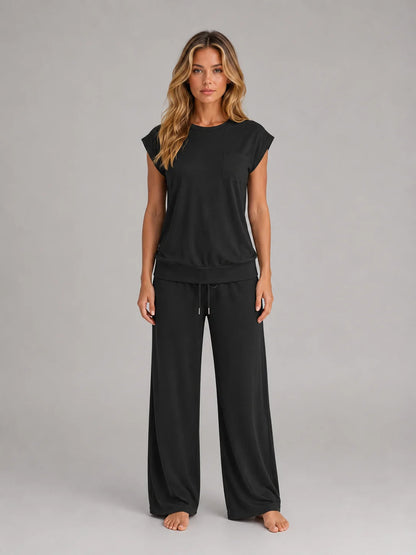 Rosa | Women's Lounge Set Relaxed T-Shirt Wide-Leg Trousers Two-Piece Soft Cosy Coordinated Comfort Loungewear Casual Everyday