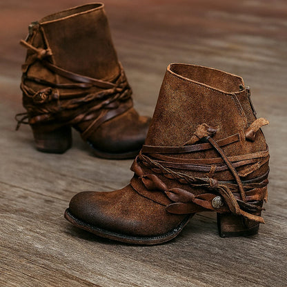 Selah | Women's Ankle Boots Boho Western Wrap Strap Block Heel Structured Statement Chic Casual Everyday Autumn Winter Footwear