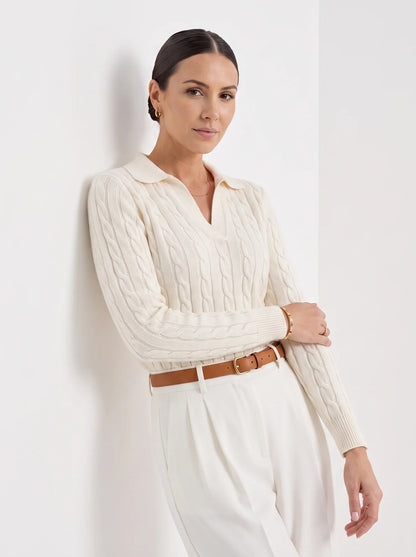 Melina | Women's Sweater Cable-Knit Chunky Textured Round Neck Soft Cosy Warm Layering Chic Feminine Casual Everyday Autumn Winter