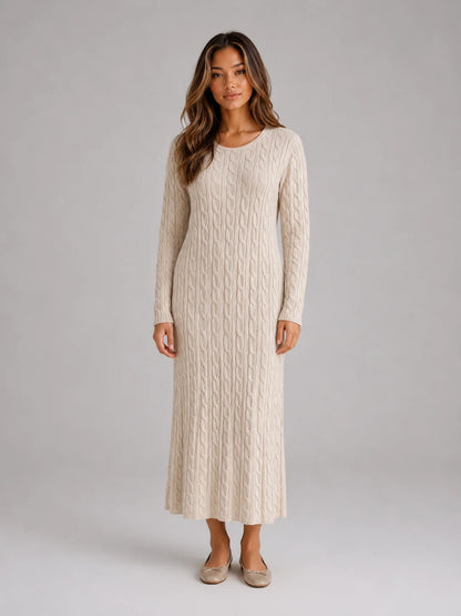 Perla | Women's Maxi Dress Cable-Knit Long-Sleeve Jumper Soft Cosy Warm Feminine Chic Occasion Everyday Autumn Winter Knitwear