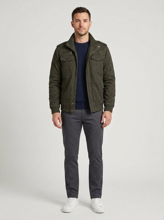 Arlo | Men's Jacket Thermal Military Zip-Up Fleece-Lined Warm Insulated Structured Functional Casual Everyday Outdoor Autumn - Front [Lystr 6a8ca961e3fe34c8437585de:front]