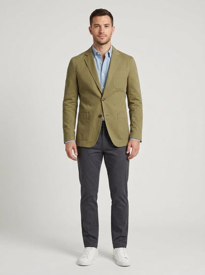 Arturo | Men's Jacket Cotton Blazer-Style Windbreaker Pockets Structured Lightweight Smart Casual Everyday Autumn Layering - Front [Lystr 6a8ca96ae3fe34c8437585e4:front]