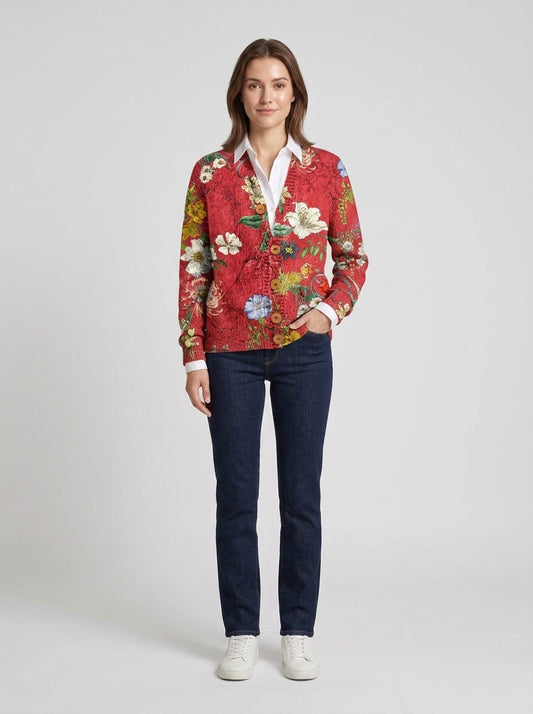 Octavia | Women's Cardigan Knit Vintage Floral Pattern Soft Cosy Warm Relaxed Layering Chic Feminine Occasion Everyday Autumn - Front [Lystr 6a8e0907214e078529a67089:front]