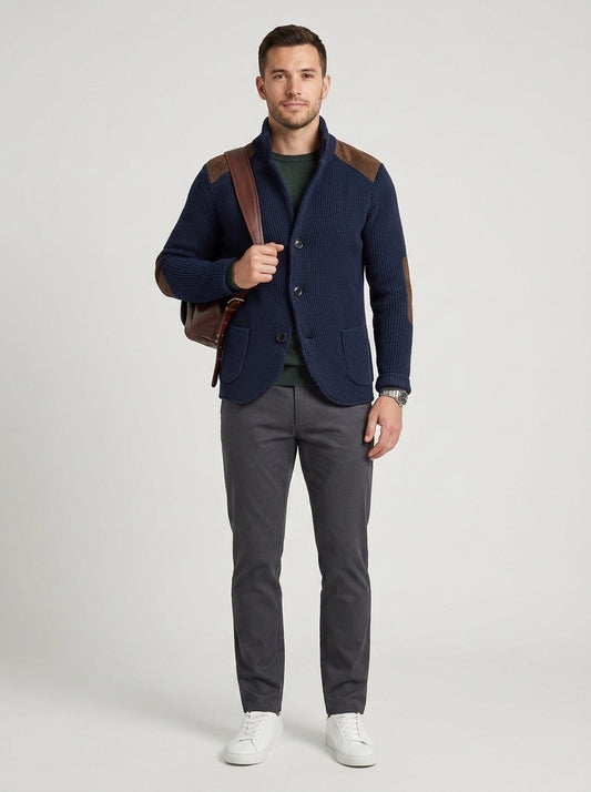 Bernard | Men's Cardigan Knit Warm Versatile Soft Refined Layering Smart Casual Everyday Autumn Winter Knitwear Cosy Comfortable - Front [Lystr 6a8e092f214e078529a6709b:front]