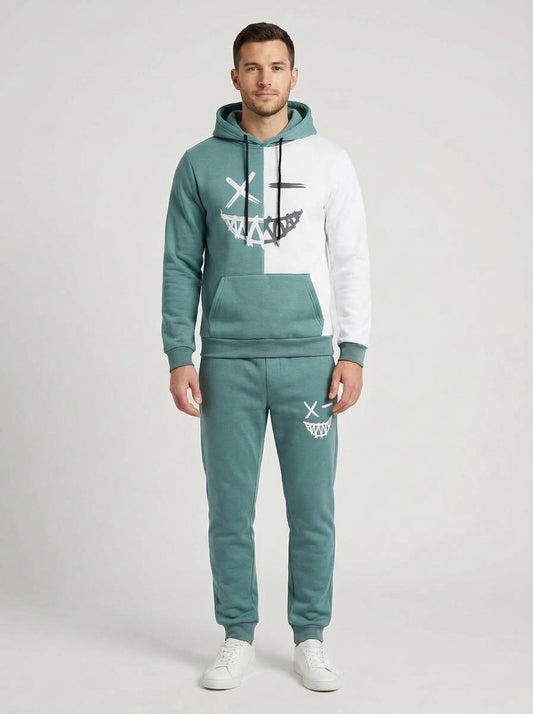 Niko | Men's Co-ord Set Hoodie Joggers Colour-Block Two-Piece Soft Warm Cosy Relaxed Coordinated Casual Everyday Streetwear Autumn - Front [Lystr 6a982fba0dd796827e4ed431:front]