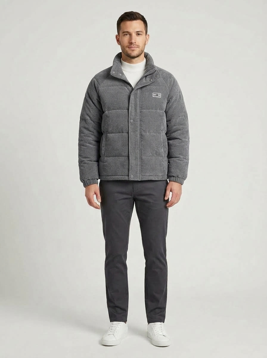 Jack | Men's Jacket Corduroy Puffer Padded Warm Casual Zip Insulated Everyday Layering Autumn Winter Outerwear Statement Cosy Versatile - Front [Lystr 6a9834b8507ab7a43780069f:front]