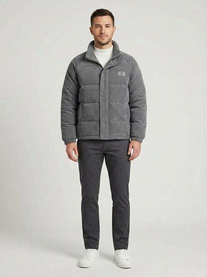 Jack | Men's Jacket Corduroy Puffer Padded Warm Casual Zip Insulated Everyday Layering Autumn Winter Outerwear Statement Cosy Versatile - Front [Lystr 6a9834b8507ab7a43780069f:front]