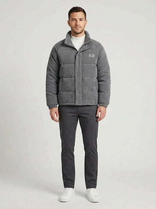 Jack | Men's Jacket Corduroy Puffer Padded Warm Casual Zip Insulated Everyday Layering Autumn Winter Outerwear Statement Cosy Versatile - Front [Lystr 6a9834b8507ab7a43780069f:front]