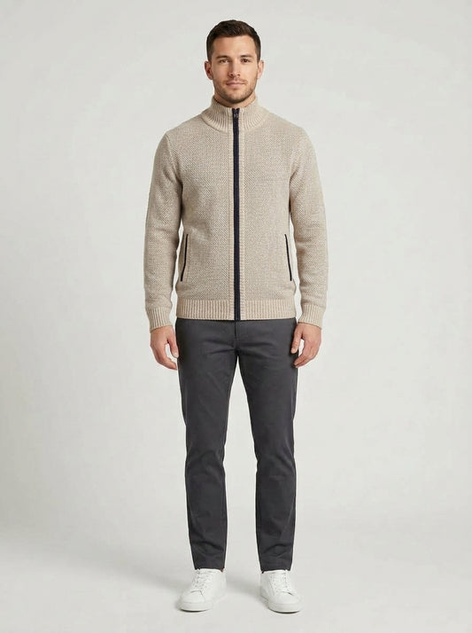Alfie | Men's Jacket Knit Fleece-Lined Full-Zip Warm Longline Insulated Casual Everyday Layering Autumn Winter Outerwear Cosy Versatile - Front [Lystr 6a9834b5507ab7a43780069c:front]