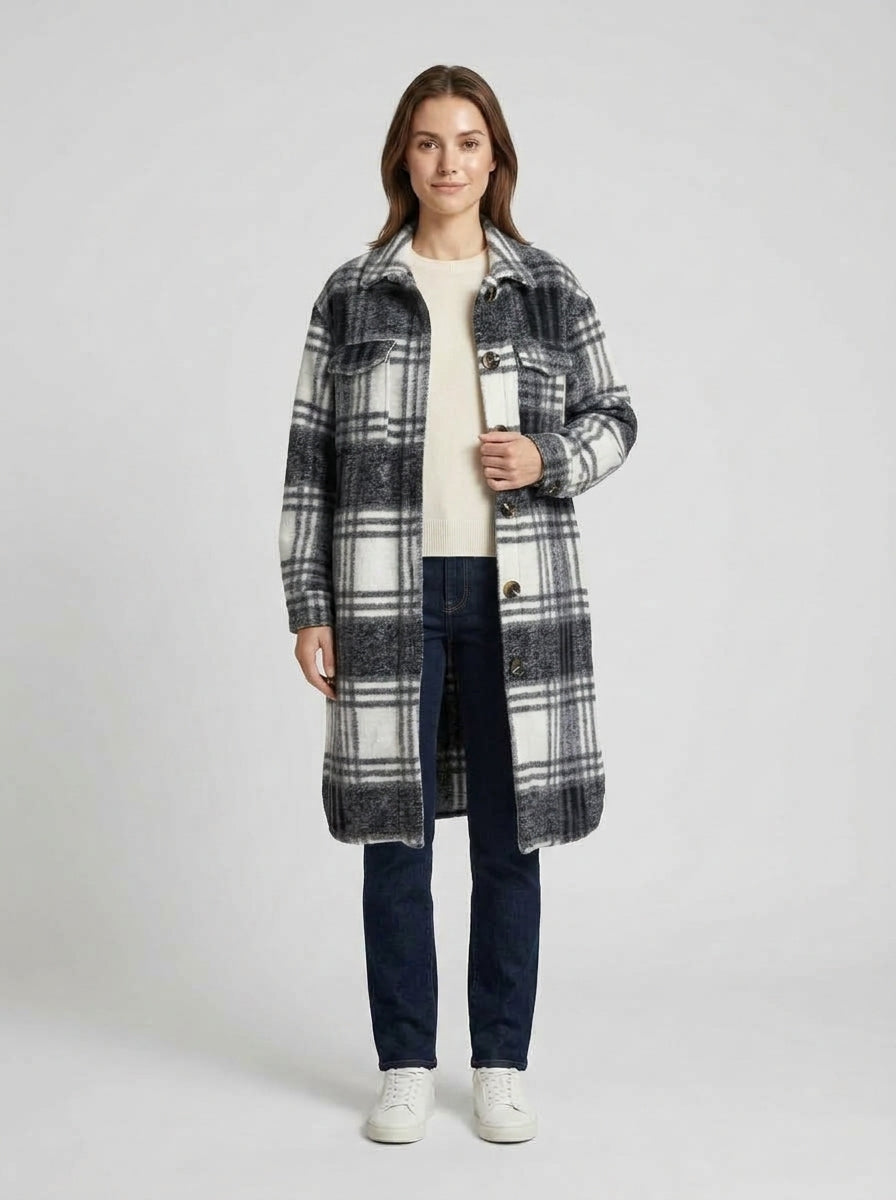 Ivy | Women's Shirt Jacket Oversized Plaid Classic Collar Relaxed Warm Casual Everyday Layering Autumn Winter Outerwear Statement Versatile - Front [Lystr 6a9838927ff132fb93077ef1:front]