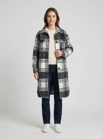 Ivy | Women's Shirt Jacket Oversized Plaid Classic Collar Relaxed Warm Casual Everyday Layering Autumn Winter Outerwear Statement Versatile - Front [Lystr 6a9838927ff132fb93077ef1:front]