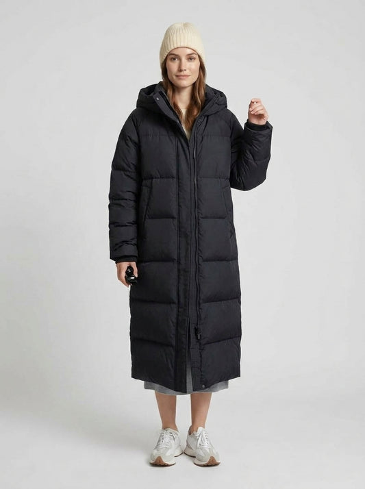 Phoebe | Women's Puffer Coat Longline Padded Hooded Insulated Warm Zip Water-Resistant Casual Everyday Winter Outerwear Cosy Practical Statement - Front [Lystr 6a9838c17ff132fb93077f06:front]