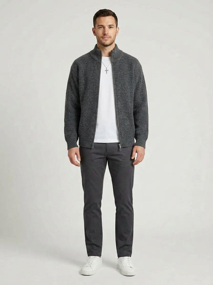 Alberto | Men's Cardigan Knit Zip-Front Stand Collar Soft Warm Refined Layering Smart Casual Everyday Autumn Winter Knitwear - Front [Lystr 6a9ed7acc03765044bf5002d:front]
