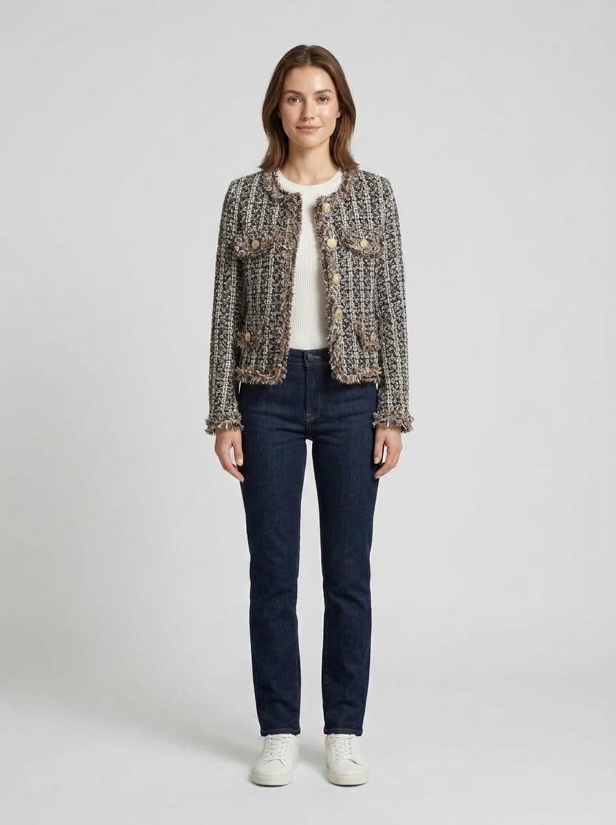 Susan | Women's Jacket Boucl� Parisian Chic Textured Structured Refined Elegant Smart Occasion Everyday Autumn Winter Layering - Front [Lystr 6a9ed7c1306c4f1f5f026d53:front]