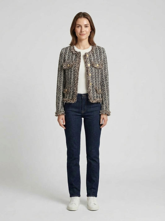 Susan | Women's Jacket Boucl� Parisian Chic Textured Structured Refined Elegant Smart Occasion Everyday Autumn Winter Layering - Front [Lystr 6a9ed7c1306c4f1f5f026d53:front]