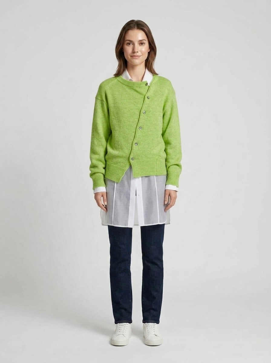 Summer | Women's Jumper Cosy Playful Button Detail Soft Knit Relaxed Warm Layering Chic Feminine Casual Everyday Autumn Winter - Front [Lystr 6a9ed7da306c4f1f5f026d5f:front]