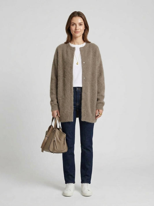 Sonia | Women's Cardigan Buttoned Long-Sleeve Knit Soft Cosy Warm Relaxed Layering Chic Feminine Casual Everyday Autumn Winter - Front [Lystr 6a9ed7ea306c4f1f5f026d62:front]