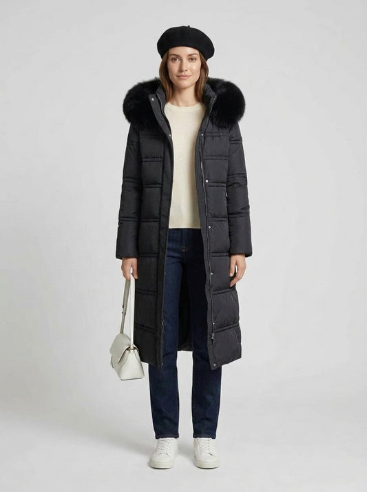 Sloane | Women's Parka Designer Winter Fur Hood Padded Insulated Warm Longline Quilted Casual Everyday Outdoor Winter Outerwear - Front [Lystr 6a9ed7f4306c4f1f5f026d68:front]