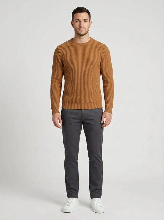Calvin | Men's Sweater Long-Sleeve Striped Crewneck Knit Soft Warm Refined Smart Casual Everyday Layering Autumn Winter Knitwear - Front [Lystr 6a9ed816306c4f1f5f026d78:front]