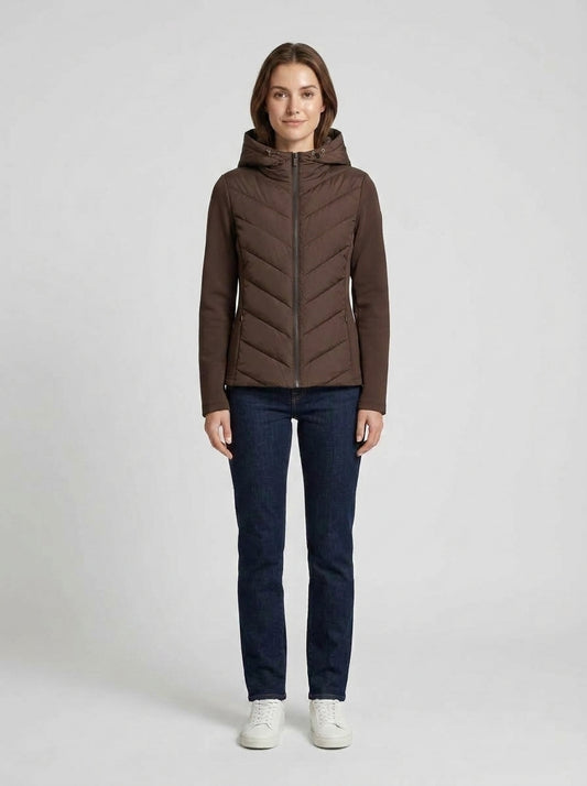 Selena | Women's Jacket Chevron Quilted Hooded Padded Insulated Warm Lightweight Casual Everyday Winter Outerwear Cosy Statement - Front [Lystr 6a9ed81c306c4f1f5f026d7b:front]