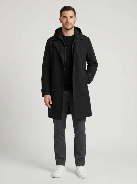 Bryce | Men's Rain Coat Waterproof Hooded Longline Windproof Warm Functional Casual Everyday Outdoor Autumn Winter Outerwear - Front [Lystr 6a9edde91157379641164016:front]