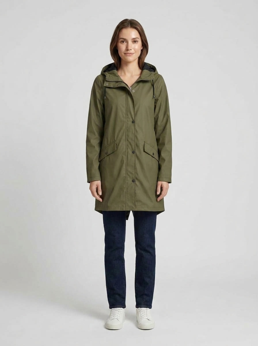 Scarlette | Women's Rain Jacket Long Waterproof Hooded Lightweight Windproof Functional Casual Everyday Outdoor Autumn Winter - Front [Lystr 6a9eddee1157379641164019:front]