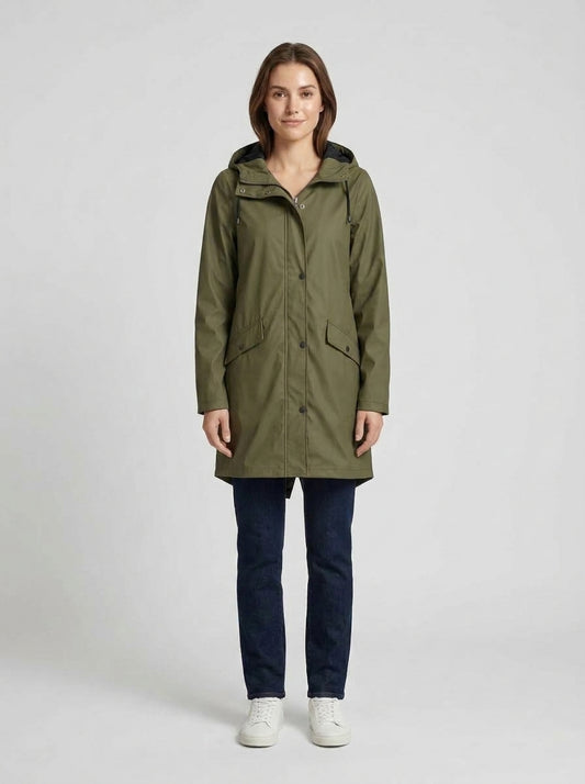 Scarlette | Women's Rain Jacket Long Waterproof Hooded Lightweight Windproof Functional Casual Everyday Outdoor Autumn Winter - Front [Lystr 6a9eddee1157379641164019:front]