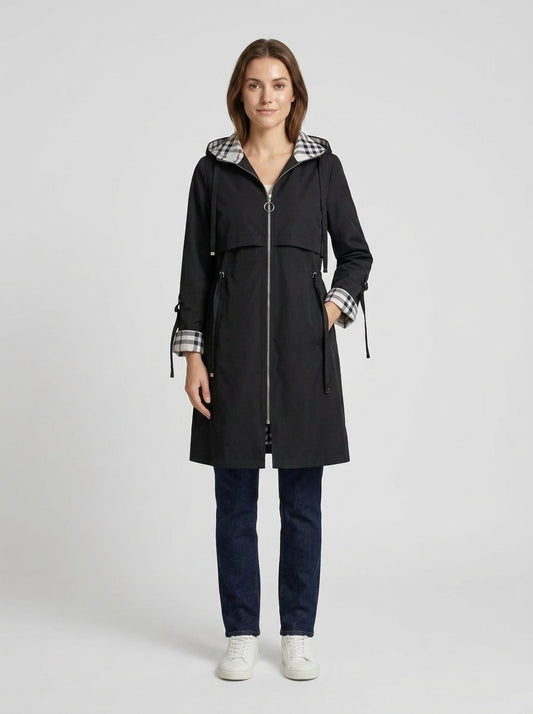 Saylor | Women's Coat Waterproof Hooded Windproof Zip Longline Warm Functional Casual Everyday Outdoor Autumn Winter Outerwear - Front [Lystr 6a9eddfd115737964116401f:front]