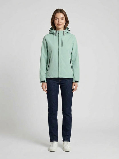 Samara | Women's Rain Jacket Elegant Hooded Waterproof Detailed Functional Windproof Chic Casual Everyday Autumn Winter Outerwear - Front [Lystr 6a9ede101157379641164028:front]