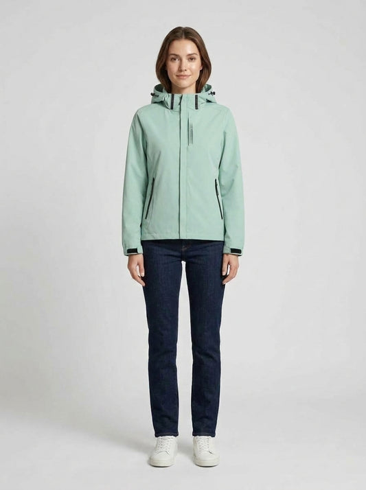 Samara | Women's Rain Jacket Elegant Hooded Waterproof Detailed Functional Windproof Chic Casual Everyday Autumn Winter Outerwear - Front [Lystr 6a9ede101157379641164028:front]